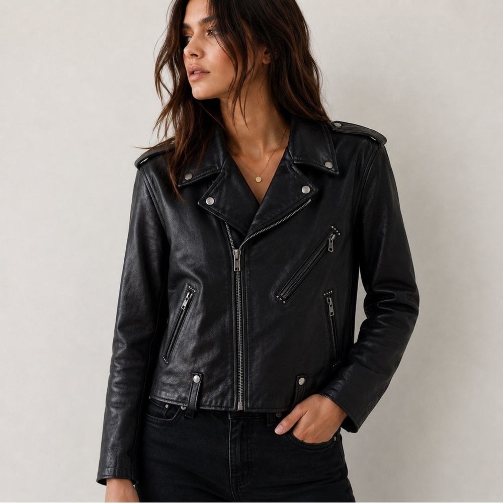 RE/DONE Black Leather Classic Moto Jacket - Picture 2 of 13